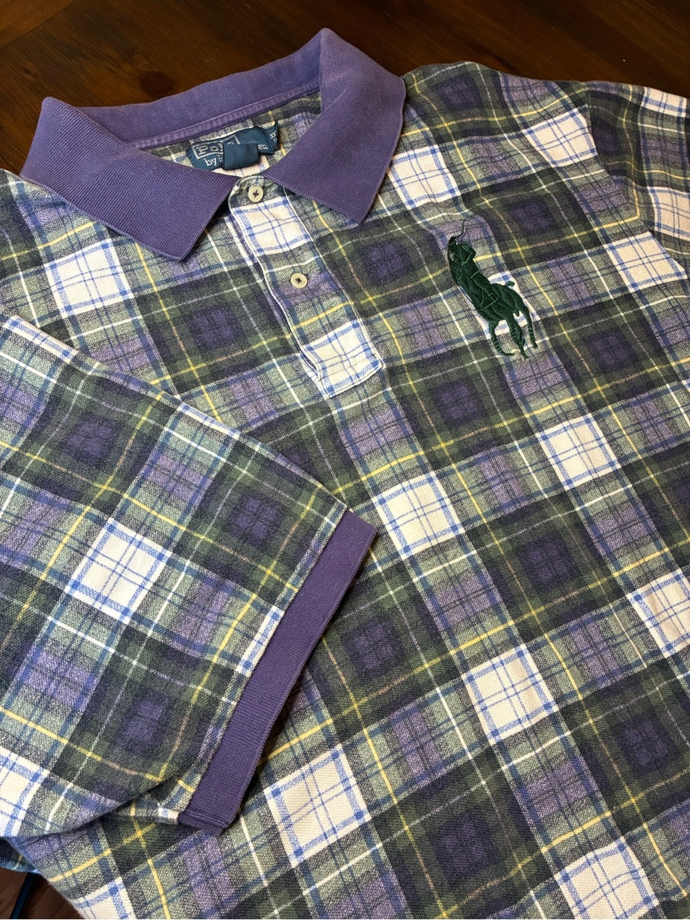 Ralph Lauren Purple and Green Plaid Short-Sleeve Polo Big Pony 3XLT